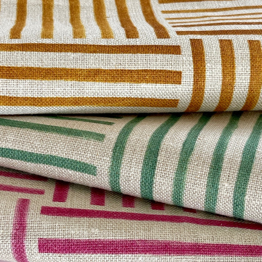 CROSS HATCH STRIPE NATURAL LINEN HEAVYWEIGHT