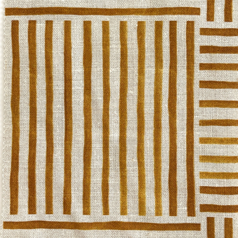 CROSS HATCH STRIPE NATURAL LINEN HEAVYWEIGHT